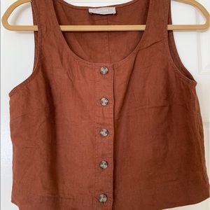 Brown Linen crop sleeveless top